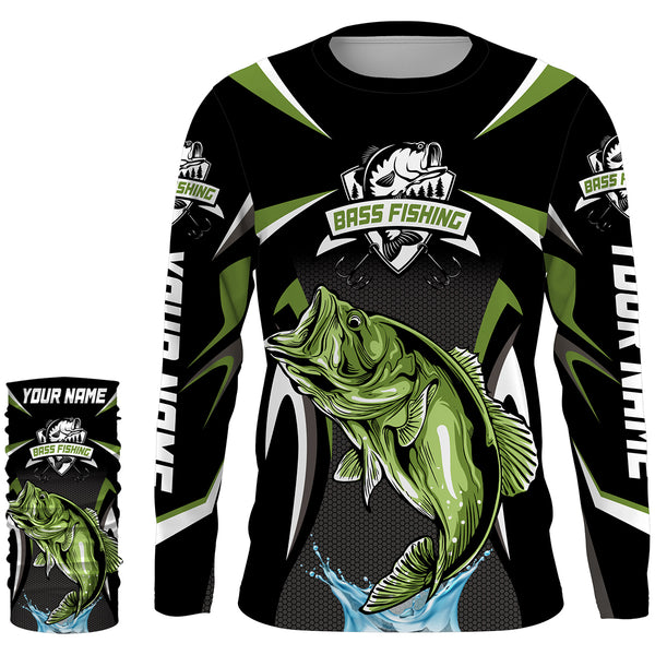 Green Bass Fishing Custom Name UV Protection Shirts, Personalized Bass Fishing Jerseys, Fishing apparel Fishing Tournament Shirt HVFS029