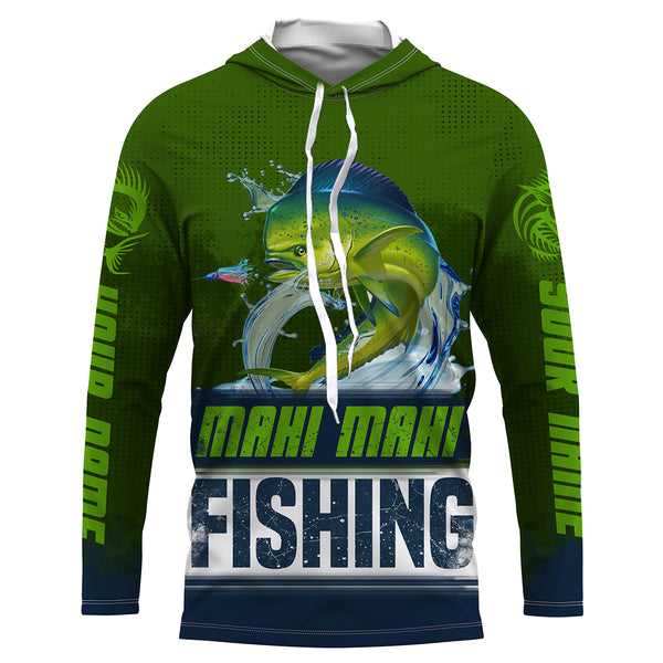 Mahi mahi ( Dorado) Fishing Customize Name UV protection quick dry UPF 30+ long sleeves fishing shirts, gifts for fishing lover HVFS005