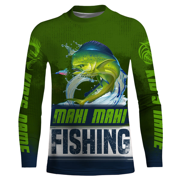 Mahi mahi ( Dorado) Fishing Customize Name UV protection quick dry UPF 30+ long sleeves fishing shirts, gifts for fishing lover HVFS005