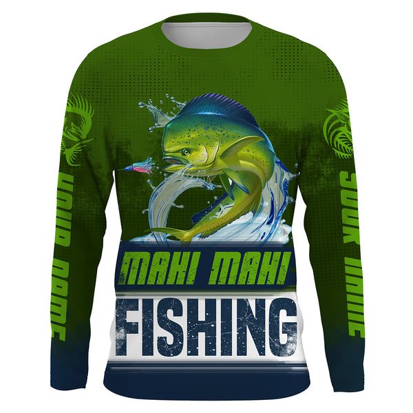 Mahi mahi ( Dorado) Fishing Customize Name UV protection quick dry UPF 30+ long sleeves fishing shirts, gifts for fishing lover HVFS005