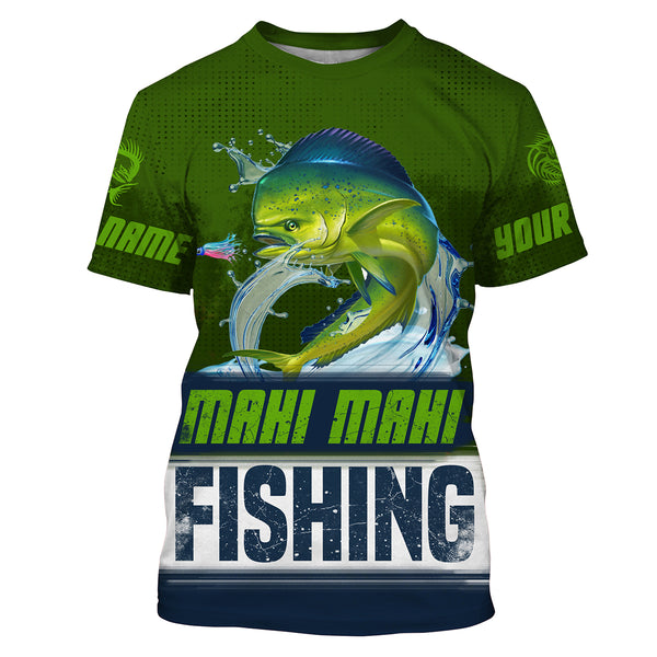 Mahi mahi ( Dorado) Fishing Customize Name UV protection quick dry UPF 30+ long sleeves fishing shirts, gifts for fishing lover HVFS005