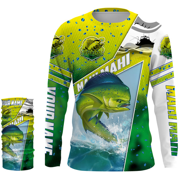 Mahi mahi ( Dorado) Fishing Customize Name UV protection quick dry UPF 30+ long sleeves fishing shirts, fishing apparel, gifts for fishing lover HVFS033