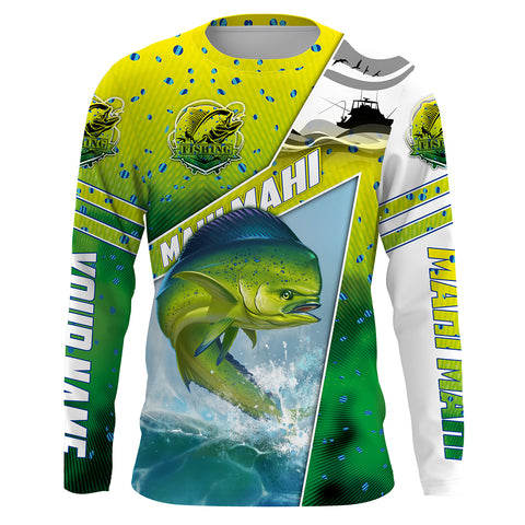 Mahi mahi ( Dorado) Fishing Customize Name UV protection quick dry UPF 30+ long sleeves fishing shirts, fishing apparel, gifts for fishing lover HVFS033