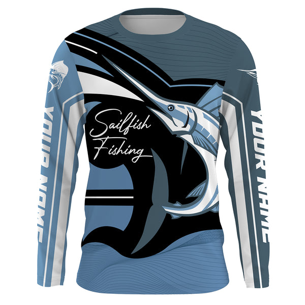 Sailfish Fishing Custom Long Sleeve performance Fishing Shirts, Sailfish Fishing jerseys | blue -HVFS011