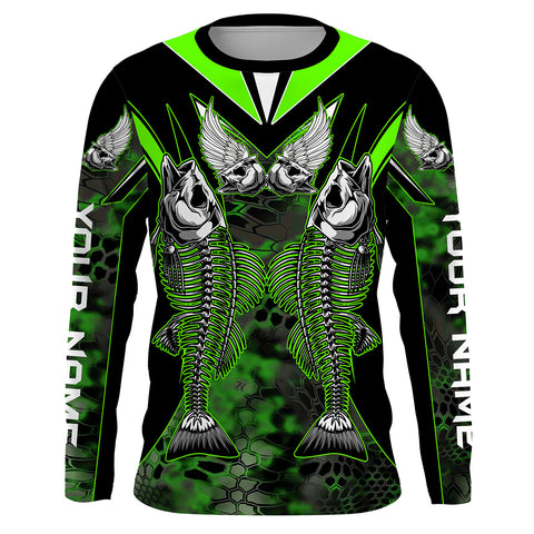 Bass Skeleton fishing UV protection quick dry Customize name long sleeves fishing shirts UPF 30+| Green HVFS012