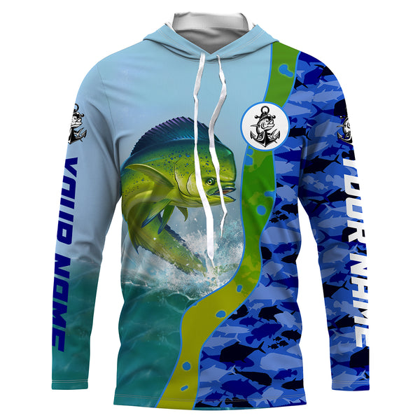 Mahi mahi ( Dorado) Fishing Ocean camo Customize Name UV protection quick dry UPF 30+ long sleeves fishing shirts, fishing apparel, gifts for fishing lover HVFS039