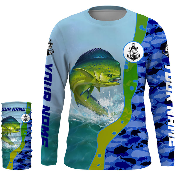 Mahi mahi ( Dorado) Fishing Ocean camo Customize Name UV protection quick dry UPF 30+ long sleeves fishing shirts, fishing apparel, gifts for fishing lover HVFS039