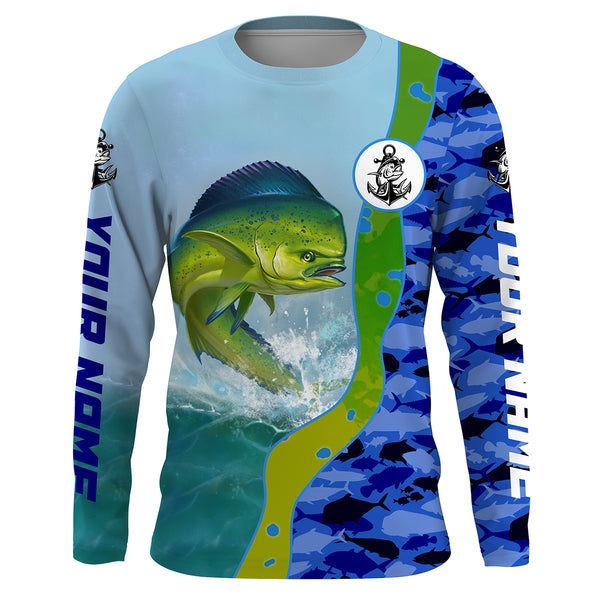 Mahi mahi ( Dorado) Fishing Ocean camo Customize Name UV protection quick dry UPF 30+ long sleeves fishing shirts, fishing apparel, gifts for fishing lover HVFS039