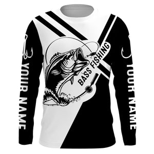 Bass fishing shirts Fish hook Black and White UV protection quick dry Customize name personalized long sleeves fishing shirts UPF 30+ HVFS049