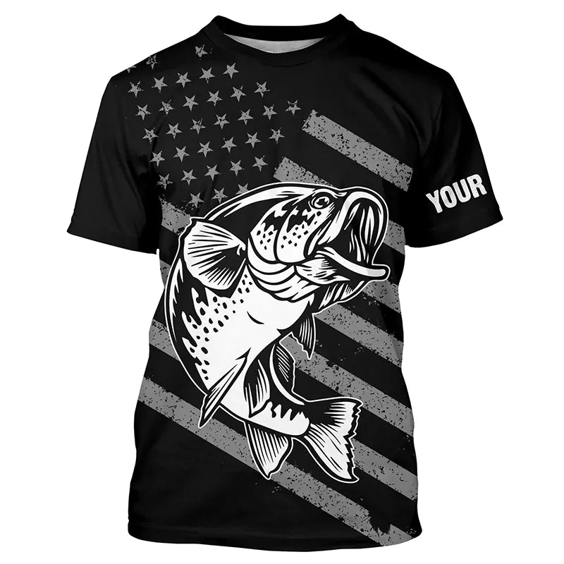 Bass Fishing USA Flag Custom Long sleeve Performance Fishing Shirts, P –  Myfihu