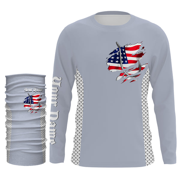 American Flag Fish Hook Custom UV Protection Long Sleeve performance Fishing Shirts TTN71