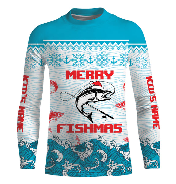 Salmon Fishing Funny Merry Fishmas Christmas pattern Fishing Shirts, Christmas Fishing gifts - TTN17