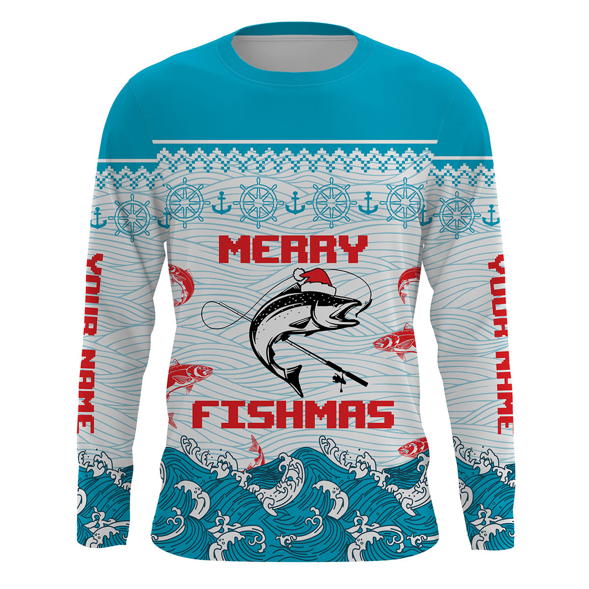 Salmon Fishing Funny Merry Fishmas Christmas pattern Fishing Shirts, Christmas Fishing gifts - TTN17