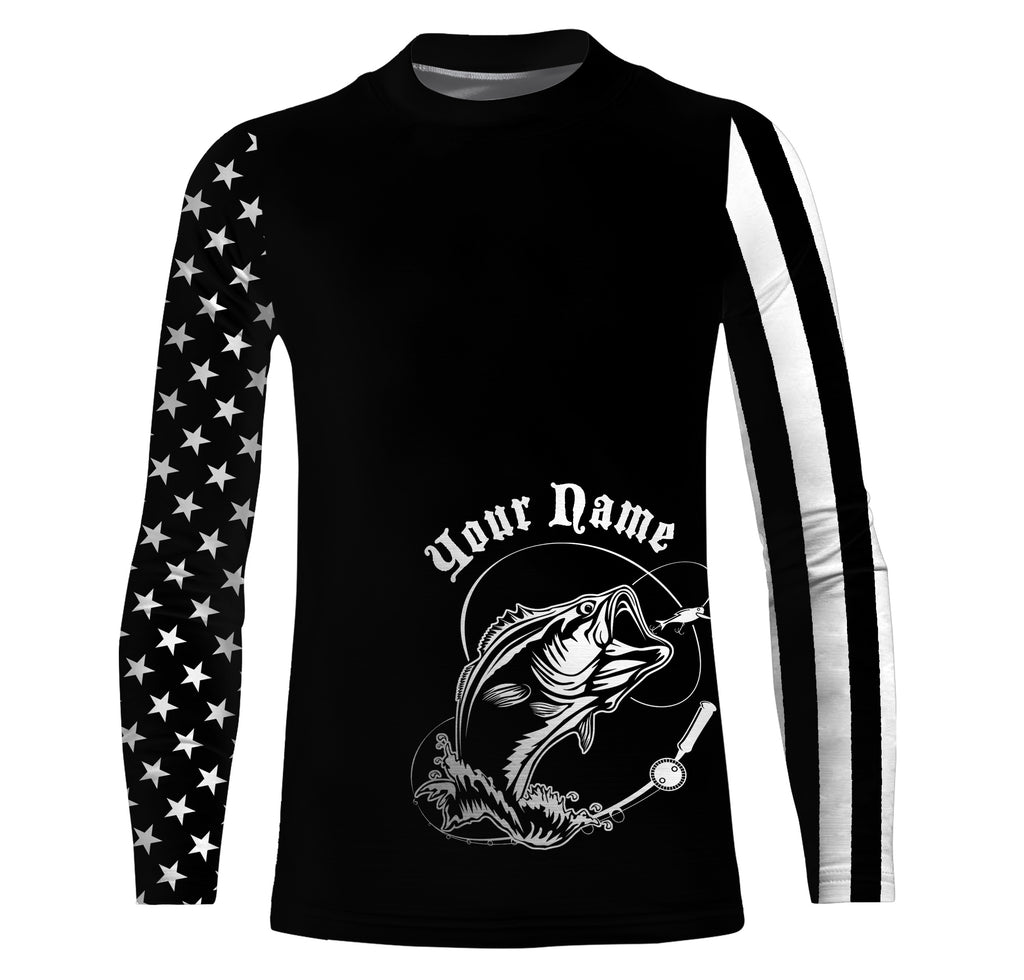Personalized Bass Fishing Tattoo American Flag UV Protection Customized Shirt, Gift for Fisherman TTN62 Long Sleeves Hooded UPF / 5XL