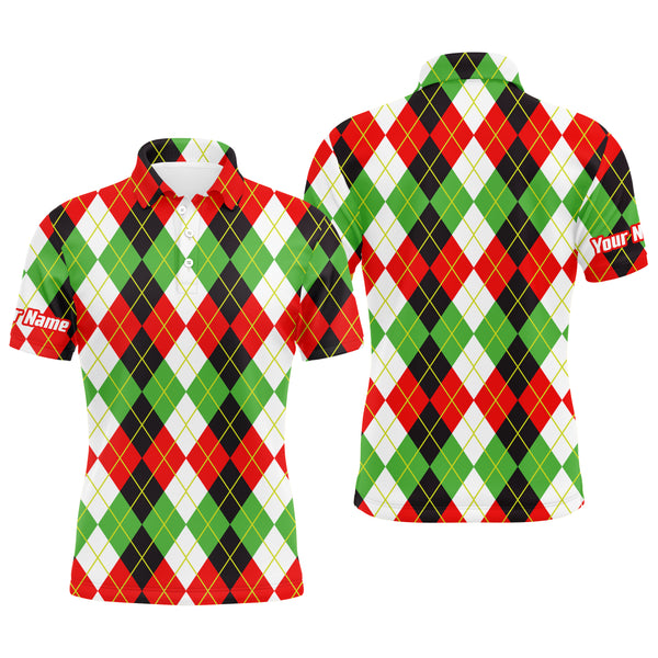 Christmas plaid Argyle Pattern - Funny Christmas Men's Golf Polo Custom Name shirt TTN103