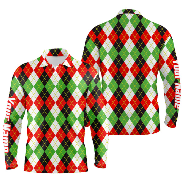 Christmas plaid Argyle Pattern - Funny Christmas Men's Golf Polo Custom Name shirt TTN103