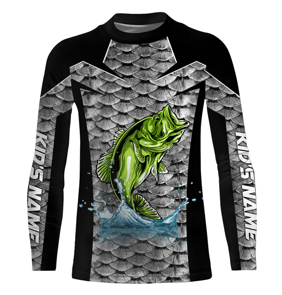 Personalized Bass Fishing jerseys, Bass Fishing scales Custom Long Sleeve Fishing tournament shirts - TTN37