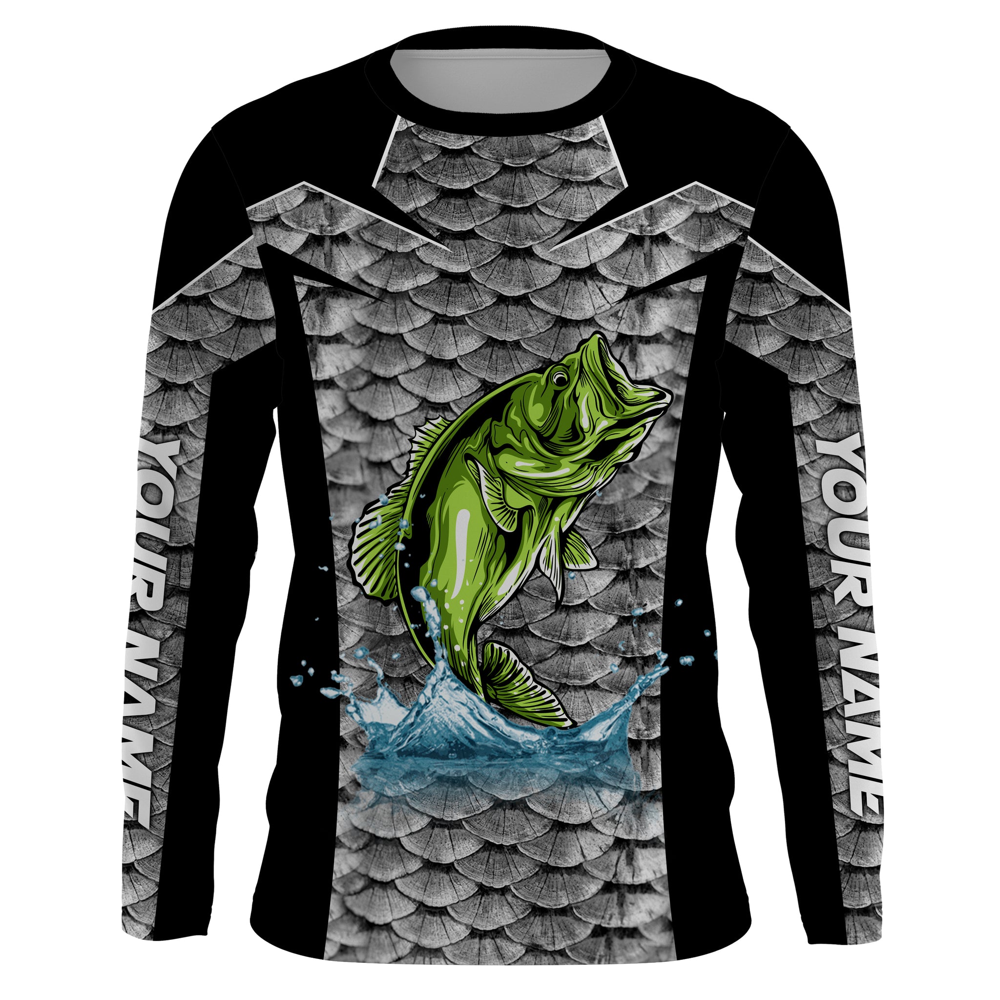 Personalized Bass Fishing Jerseys, Bass Fishing Scales Custom Long Sleeve Fishing Tournament Shirts - TTN37 Long Sleeves Hooded UPF / 4XL