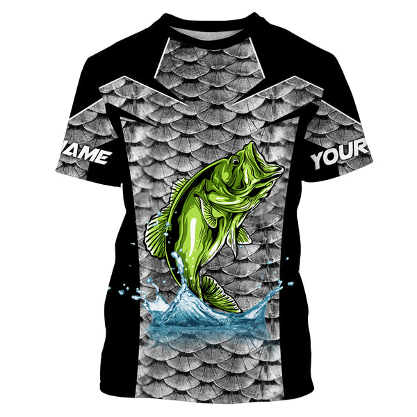 Personalized Bass Fishing jerseys, Bass Fishing scales Custom Long Sleeve Fishing tournament shirts - TTN37