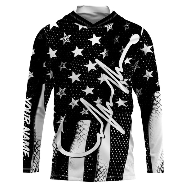 American Flag Fish Hook Heartbeat Custom Long Sleeve Fishing Shirts Personalized Patriotic Fishing Gifts TTN19