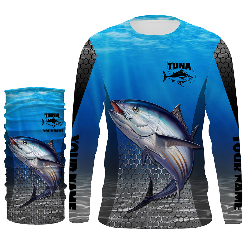 Tuna Fishing Performance Dry-Fit Sun Shirt 50+Upf - Reel Fishy Raw Bar XS / Lt. Blue S/S - unisex