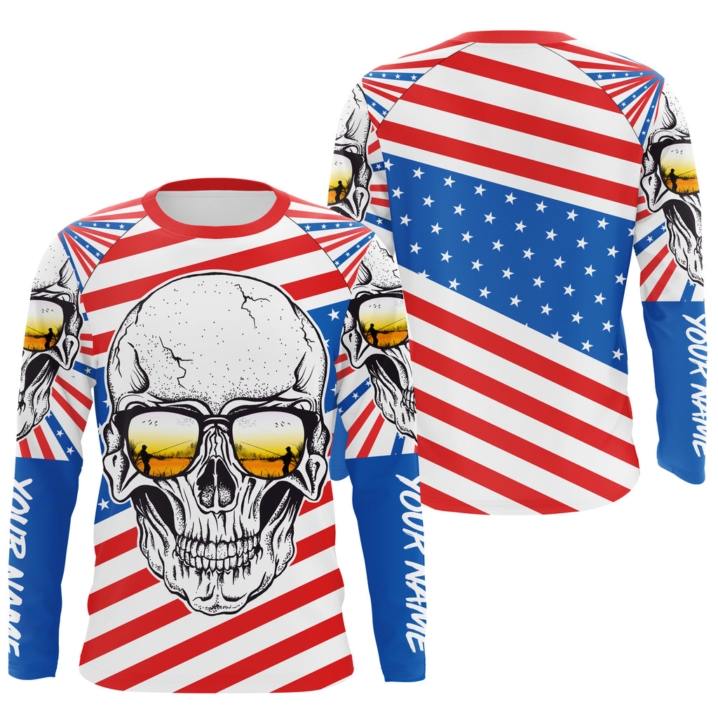 American Flag Skull Fishing Custom UV Long Sleeve Performance