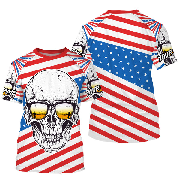 American Flag Skull Fishing Custom UV Long Sleeve Performance Fishing Shirts, Gift for Fisherman TTN89