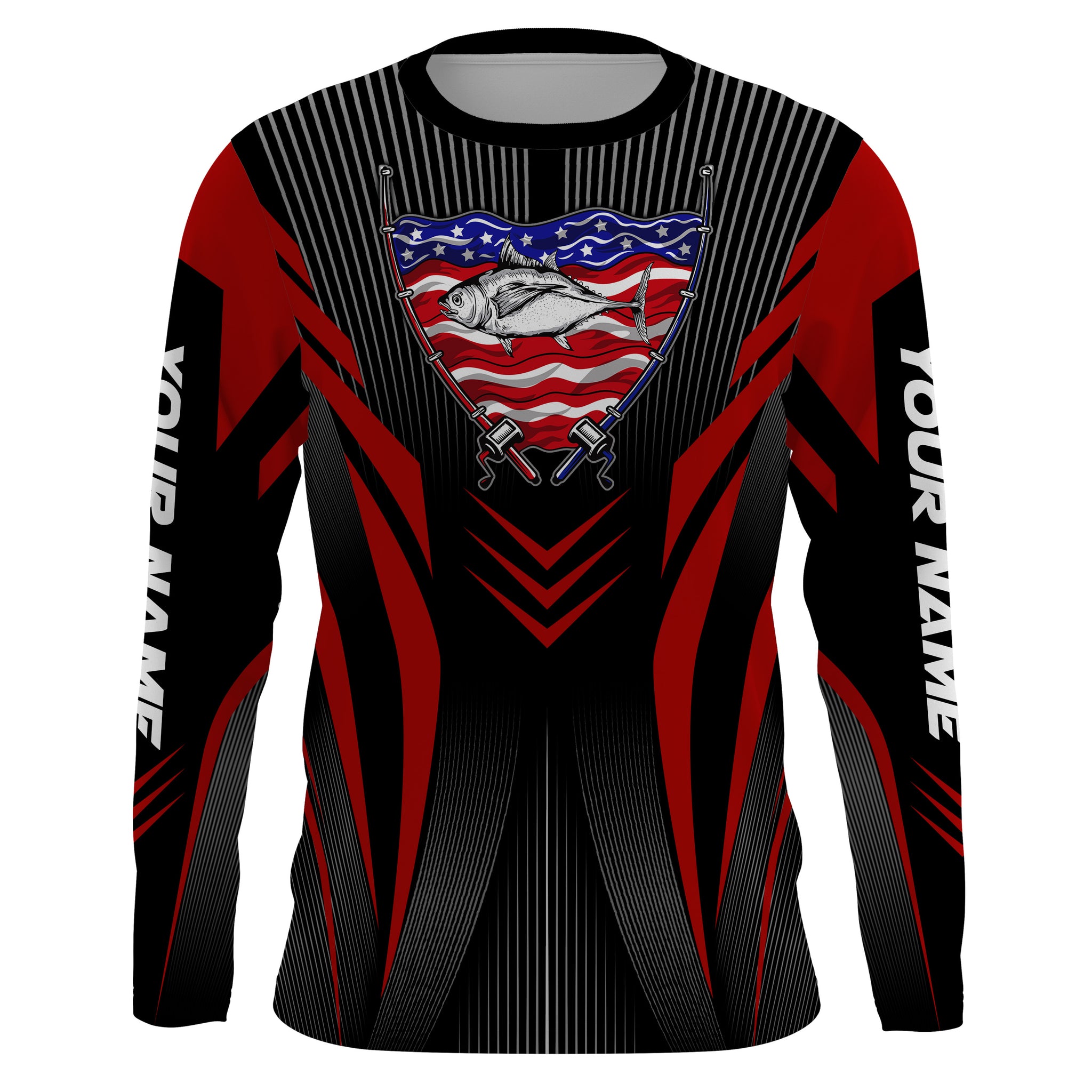 Tuna Fishing American Flag Custom performance Long Sleeve Shirt