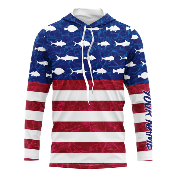 USA Patriotic Fishing American Flag Custom name UV Long Sleeve - Performance Fishing Shirts TTN117