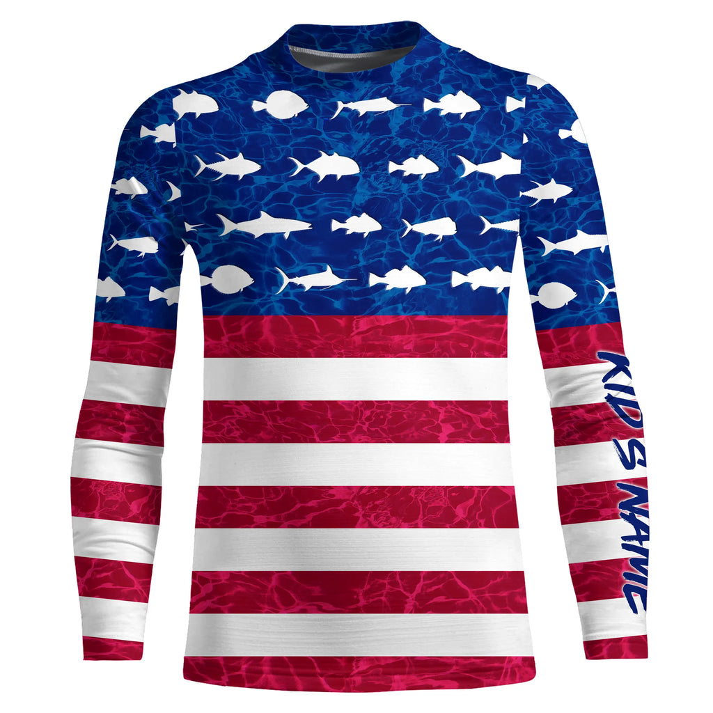 USA Patriotic Fishing American Flag Custom name UV Long Sleeve - Perfo –  Myfihu