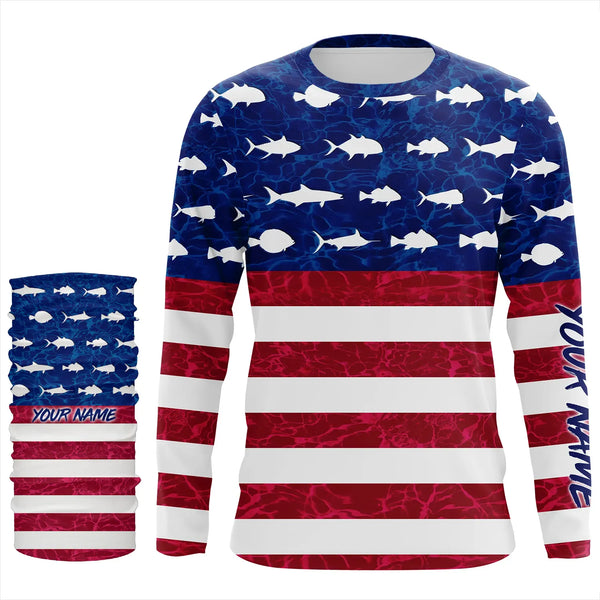 USA Patriotic Fishing American Flag Custom name UV Long Sleeve - Performance Fishing Shirts TTN117