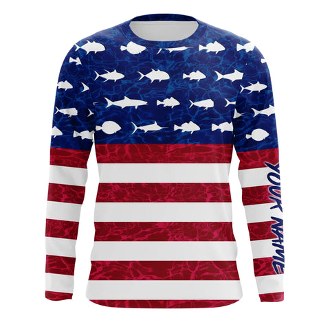 USA Patriotic Fishing American Flag Custom name UV Long Sleeve - Performance Fishing Shirts TTN117