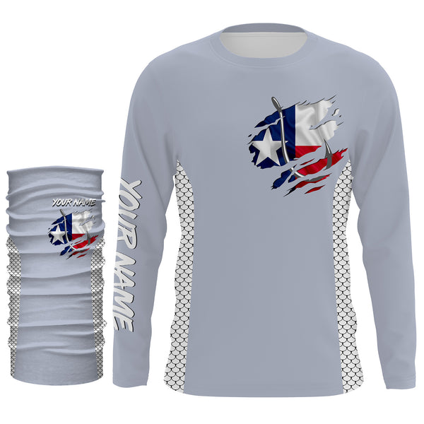 Texas Flag Fish Hook Custom UV Protection Long Sleeve Performance Fishing Shirts TTN78