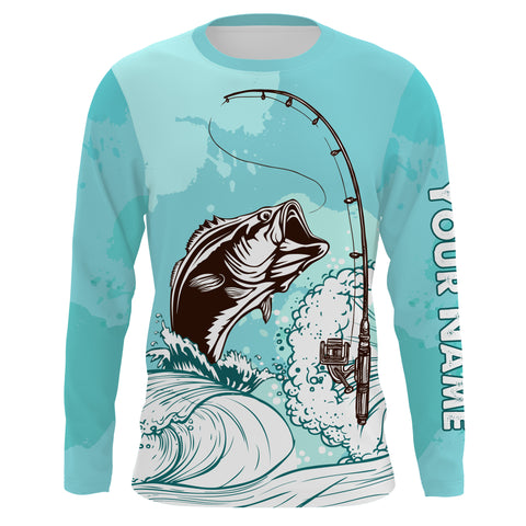 Bass Fishing shirt Fishing rod Custom Long sleeve performance Fishing Shirts, Custom Bass Fishing jerseys | sky blue - TTN32