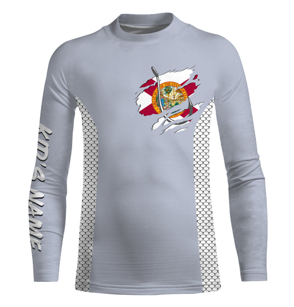 Florida Flag Fish Hook Custom UV Protection Long Sleeve performance Fishing Shirts TTN70