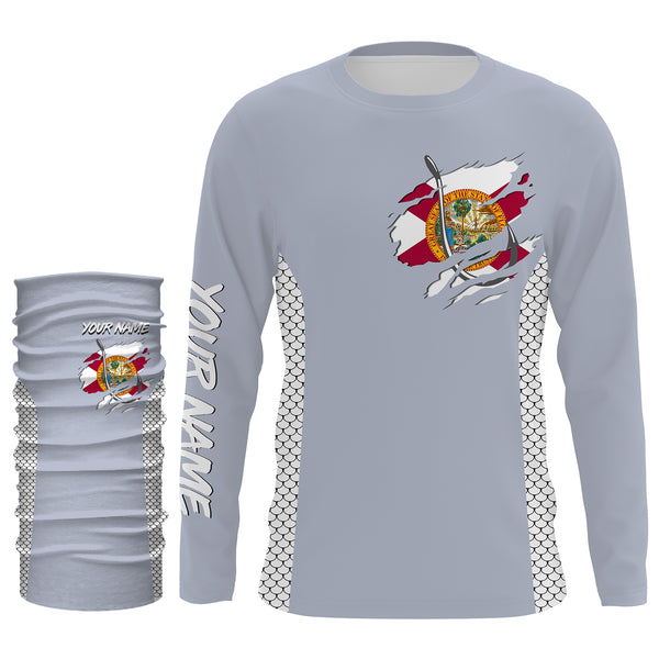 Florida Flag Fish Hook Custom UV Protection Long Sleeve performance Fishing Shirts TTN70