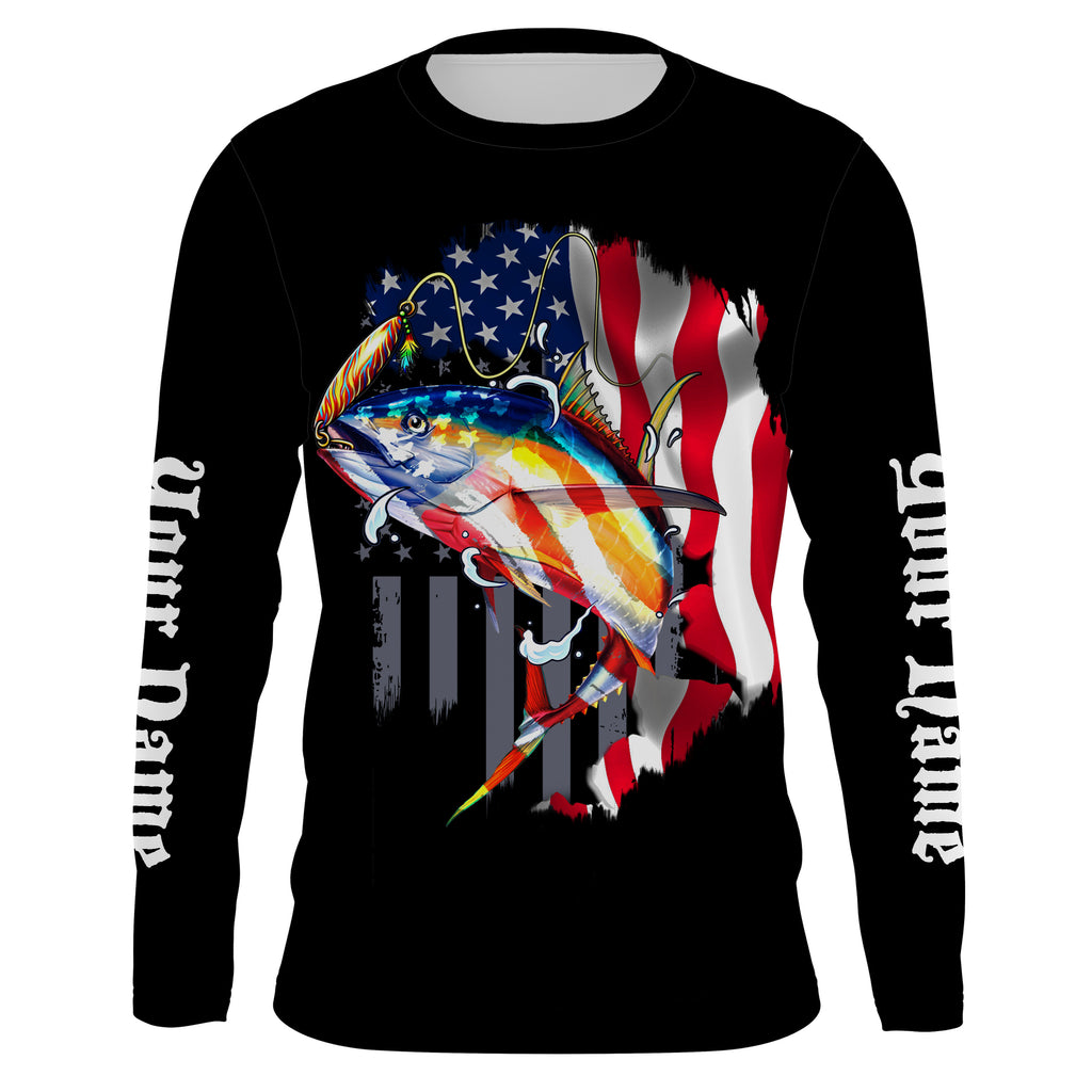 Tuna Fishing American Flag Custom Long Sleeve performance Fishing Shir –  Myfihu