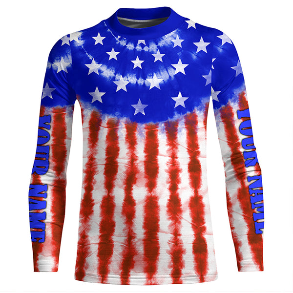 Custom Tie dye American Flag Fishing Shirts, USA Patriotic Fishing gifts UV Protection TTV89