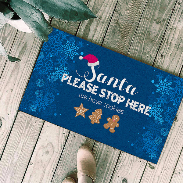 Funny Christmas Doormat - Santa Please Stop Here Doormat - Christmas Sign Christmas Decoration Welcome Mat Holiday Doormat Winter Sign - JD33
