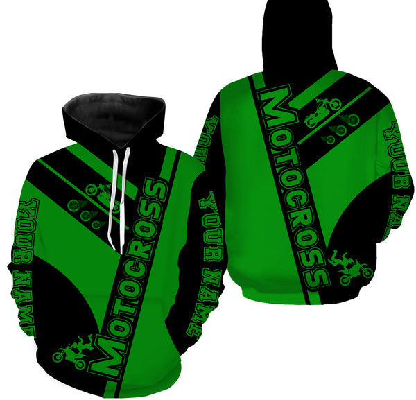 Motocross Racing Personalized Jersey Hoodie T-shirt, Green Dirt Bike Motorcycle Off-road Riders Shirt| NMS324