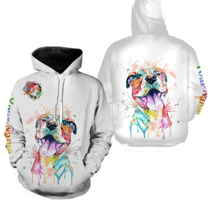 Watercolor Pitbull T-shirt Long Sleeve Hoodie| Custom Name Pitbull Terrier Lover Shirt| JTSD291