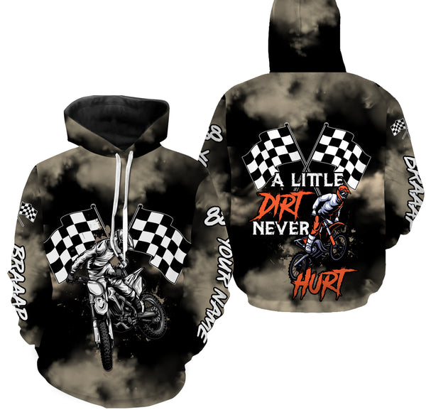 Dirt Bike Personalized Long Sleeves, Hoodie, A Little Dirt Never Hurt, Motocross Off-road Racing Shirt| NMS288