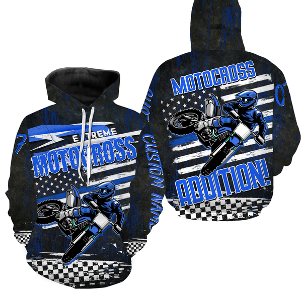 Personalized Motocross Racing Over Printed Hoodie, Long Sleeves, Extreme MotoX Addition Biker Patriotic| NMS275