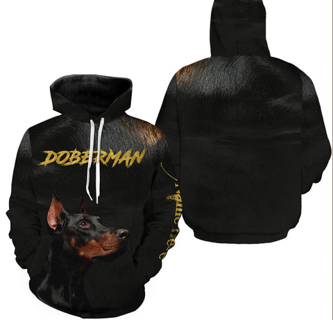 Cool Doberman Dog Unisex Hoodie Long Sleeve| Custom Name Doberman Shirt for Him Her| JTSD273