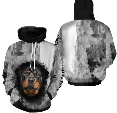 Love Rottweiler Hoodie Long Sleeve Dog Lover Gift| Custom Name Rottweiler T-shirt for Dog Dad Dog Mom| JTSD278