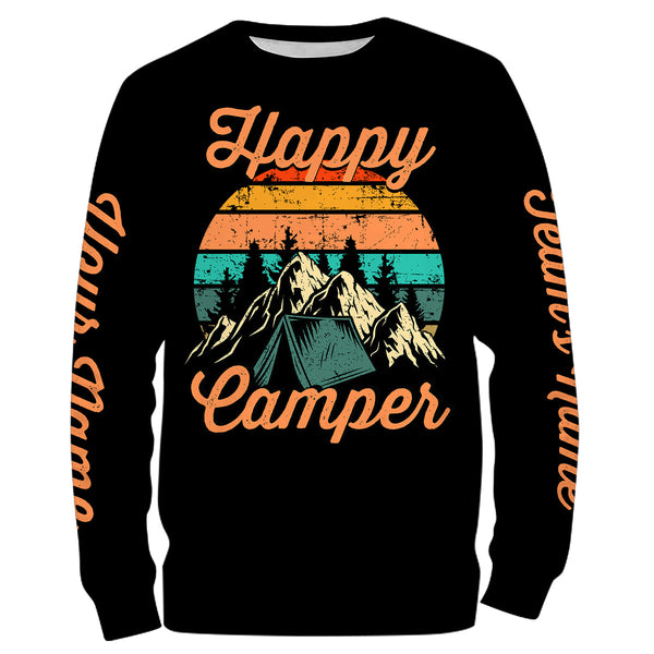 Happy camper camping shirt funny cute personalized long sleeve custom name and team's name