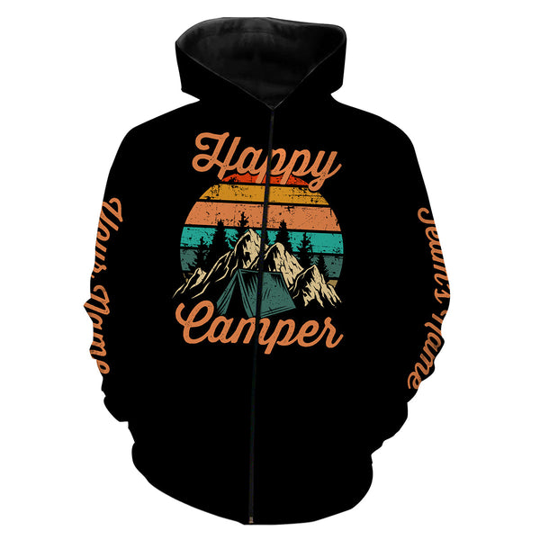 Happy camper camping shirt funny cute personalized long sleeve custom name and team's name