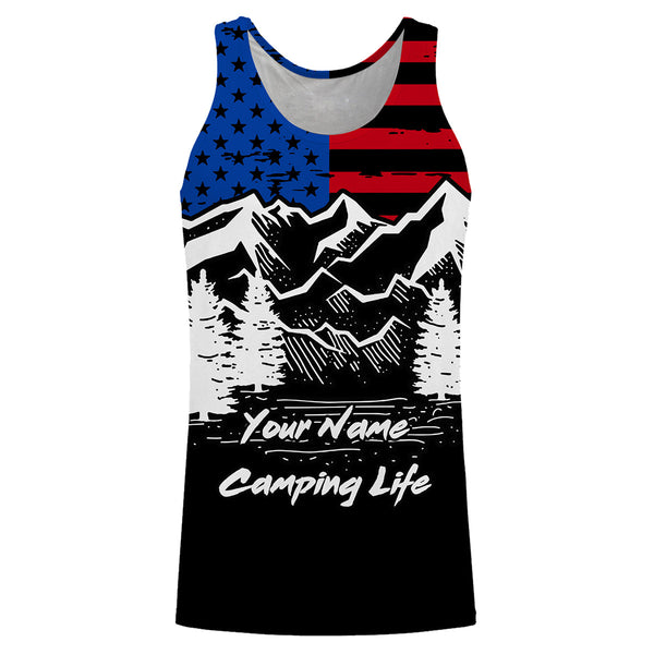 US flag mountain hiking camping life shirt personalized long sleeve custom name