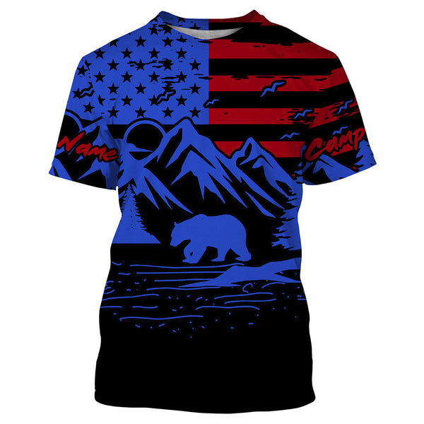 US flag bear camping life shirt personalized long sleeve custom name