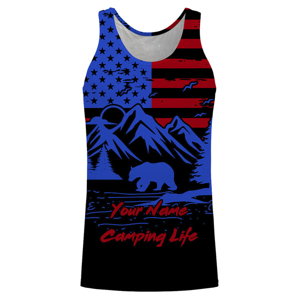 US flag bear camping life shirt personalized long sleeve custom name